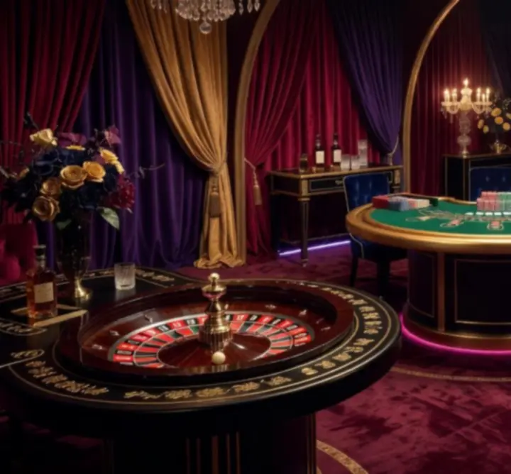 Atmospheric gaming tables with moody lighting and elegant decor