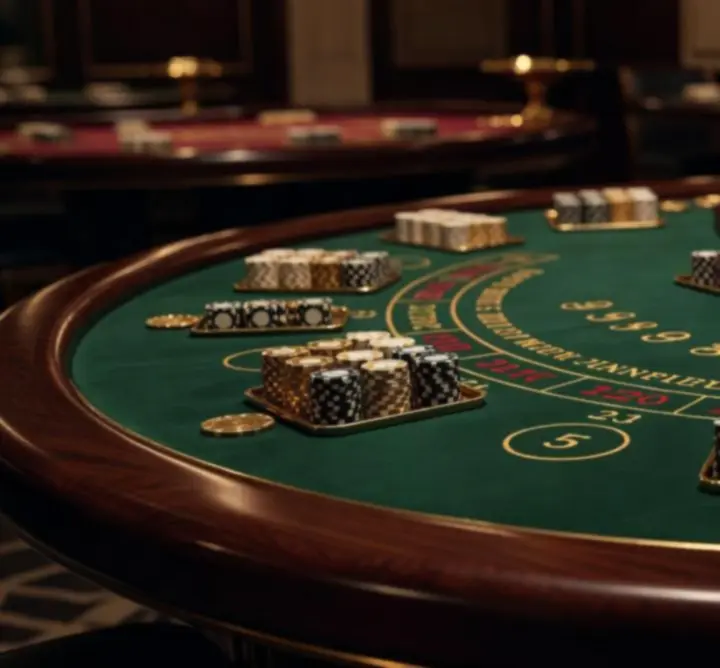 Elegant casino gaming tables arranged for a luxury event