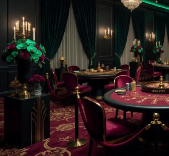 Luxury casino atmosphere with rich lighting, elegant decor, and premium gaming tables.