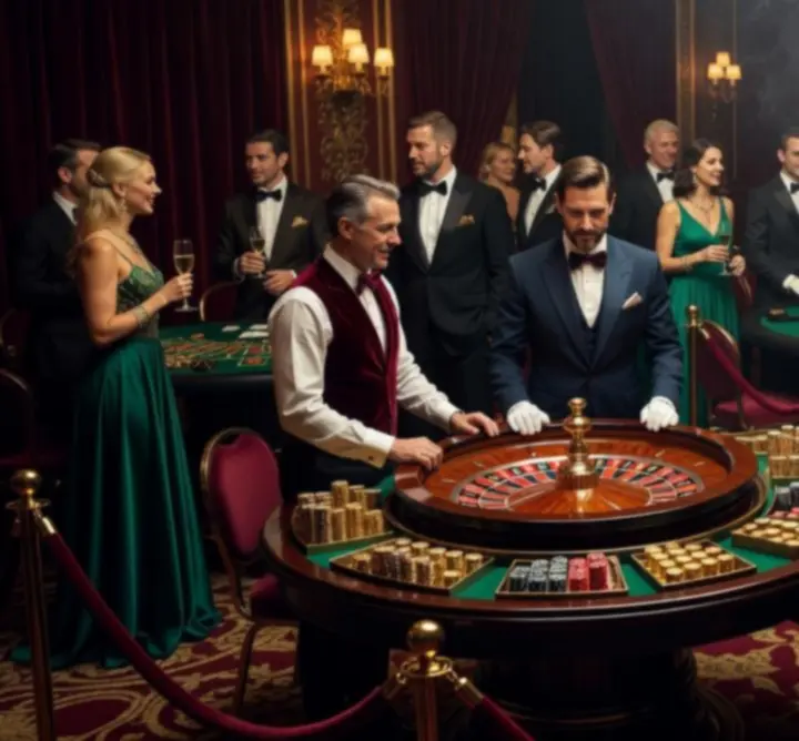 Premium mobile casino event setup with luxury roulette, blackjack and poker tables